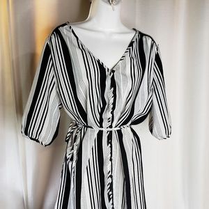 Black and white striped maxi dress with sleeves